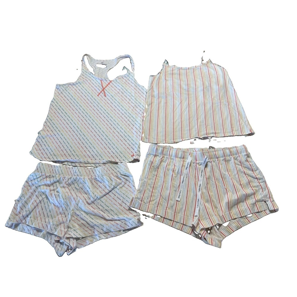 Calvin Klein Pajama Lot Medium 2 Sets Tank Top Shorts Rainbow Stripe Logo Sleep